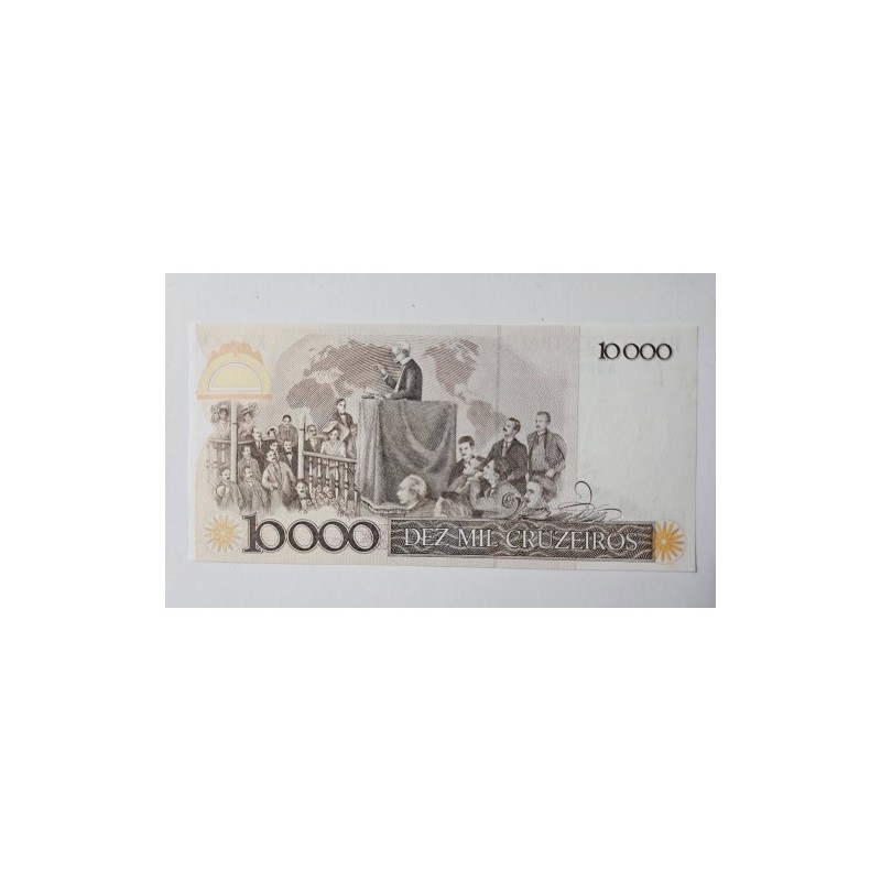 Adquira esta belíssima cédula de 10.000 Cruzeiros, período dos Cruzados Novos, com o busto de Rui Barbosa. Peça autêntica, em es