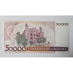 Raridade para colecionadores: cédula de 50.000 Cruzeiros com Osvaldo Cruz, série de REPOSIÇÃO (asterisco no número de série). Em