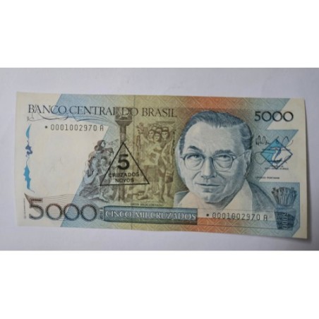 Cédula Brasil 5 Cruzados Novos (5000 Cruzados) - Série Reposição com Asterisco - C200a - FE