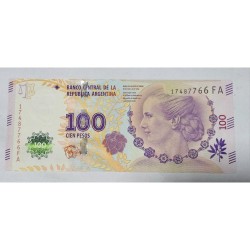 Cédula da Argentina 100 pesos 60 anos evita peron FE P358