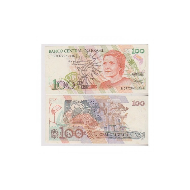 C214 Cedula Do Brasil 100 Cruzeiros Cecilia Meireles Fe