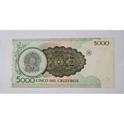 Cédula Brasil 5000 cruzeiros C222 SFE amarelada sem dobras
