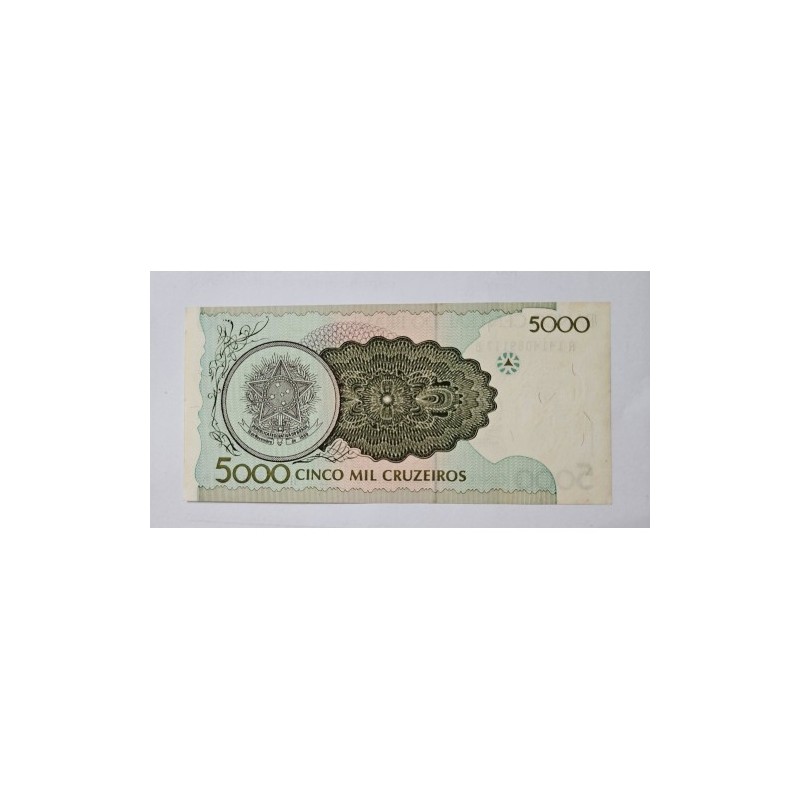 Cédula Brasil 5000 cruzeiros C222 SFE amarelada sem dobras