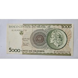 Cédula Brasil 5000 cruzeiros C222 SFE amarelada sem dobras
