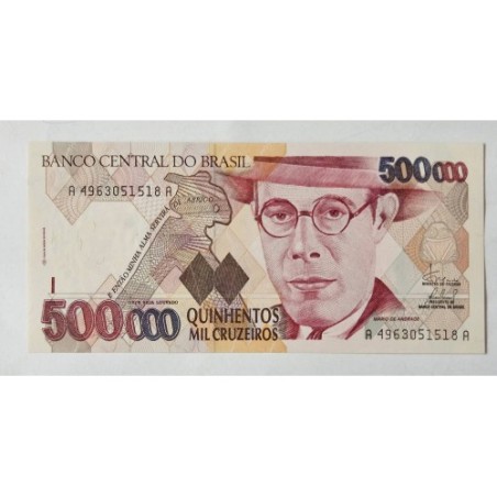 Cédula Brasil 500 mil cruzeiros C233 FE Mario de Andrade