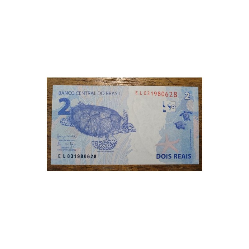 Cédula Brasil 2 reais EL FE Meirelles Goldfajn