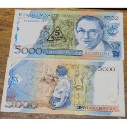 Cédula Brasil 5 cruzados novos Soberba-Fe sem dobras