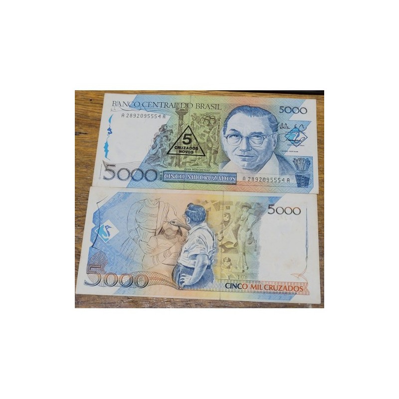 Cédula Brasil 5 cruzados novos Soberba-Fe sem dobras