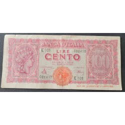 Cédula da Itália 100 liras 1944 P75 Mbc escassa