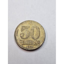 V218 Moeda Brasil 50 centavos 1951 Gaspar Dutra MBC