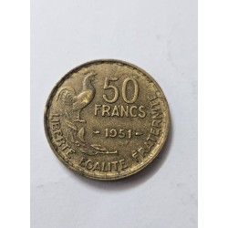 Moeda 50 Francos França 1951 - República Francesa - Galo e Marianne - Alumínio Bronze
