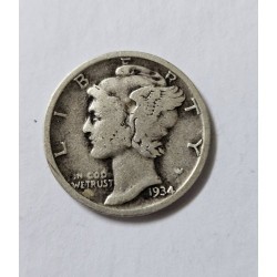 Moeda dos Estados Unidos 1 Dime 1934 prata Mercury