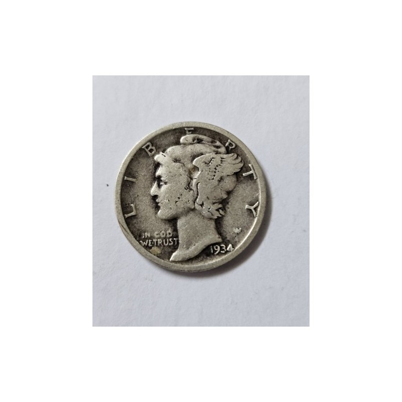 Moeda dos Estados Unidos 1 Dime 1934 prata Mercury