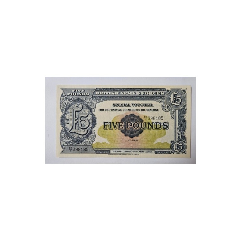 Cédula da Inglaterra 5 libras forças armadas britânicas FE M23
