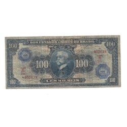 Cédula Brasil 100 mil reis C006 Carimbo 100 cruzeiros MBC