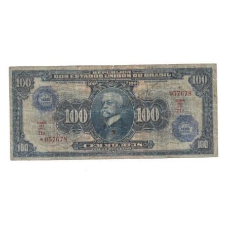 Cédula Brasil 100 mil reis C006 Carimbo 100 cruzeiros MBC