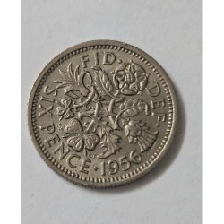 Moeda da Inglaterra 6 pence 1956 Rainha Elizabeth II