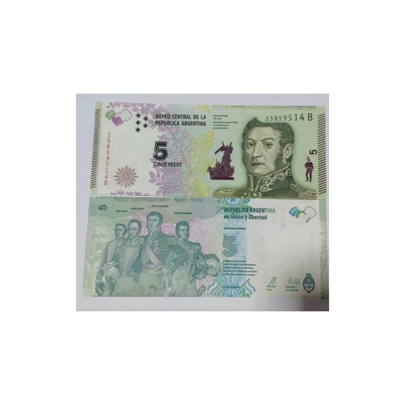 Cédula da Argentina 5 pesos FE