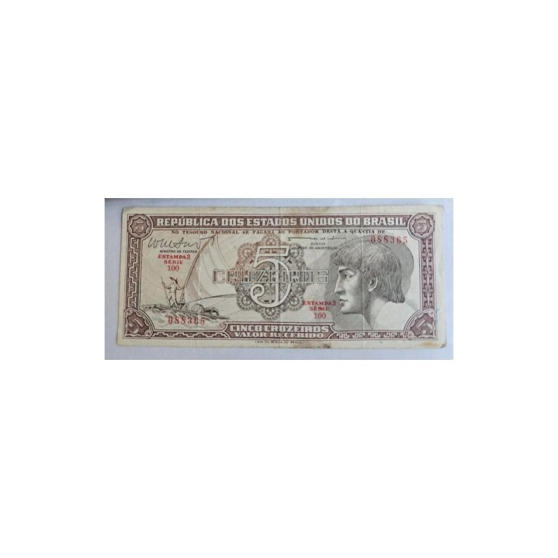 Cédula Brasil 5 cruzeiros indio série 100 Mbc