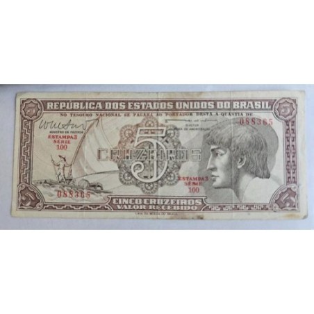 Cédula Brasil 5 cruzeiros indio série 100 Mbc