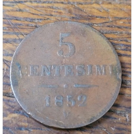 Moeda da Itália Lombardia- Veneza 5 centesimi 1852 V