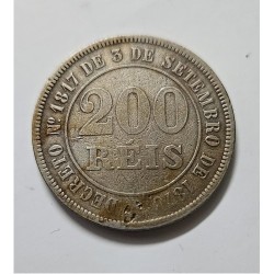 Adquira esta histórica moeda de 200 Réis do Império do Brasil, ano 1877. Uma autêntica peça em bronze-níquel, perfeita para cole