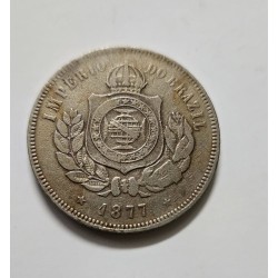 Adquira esta histórica moeda de 200 Réis do Império do Brasil, ano 1877. Uma autêntica peça em bronze-níquel, perfeita para cole