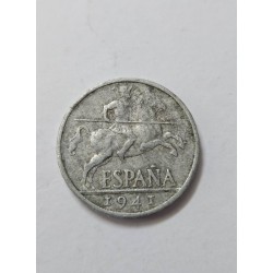 Moeda 10 Cêntimos Espanha 1941 - Período Franco - Cavaleiro e Brasão - Zinco - Numismática Espanhola