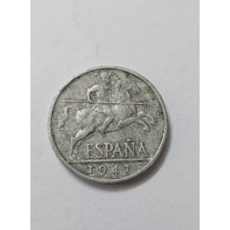 Moeda 10 Cêntimos Espanha 1941 - Período Franco - Cavaleiro e Brasão - Zinco - Numismática Espanhola