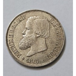 moeda, antiga, Brasil, Império, Réis, 500, 1867, D. Pedro II, numismática, colecionismo, prata, imperial, vintage, colecionador,