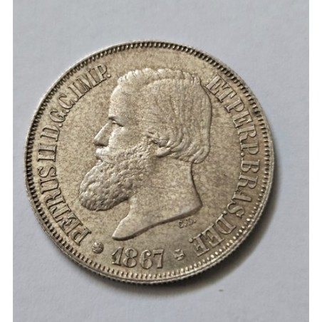 moeda, antiga, Brasil, Império, Réis, 500, 1867, D. Pedro II, numismática, colecionismo, prata, imperial, vintage, colecionador,