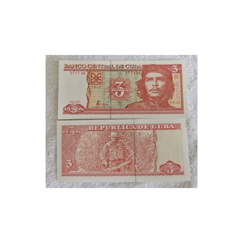 Cédula de Cuba 3 pesos Ernesto Che Guevara FE 2005