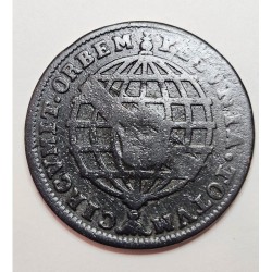 Moeda Brasil cobre XL reis 1757 Carimbo de escudete Guineae C175