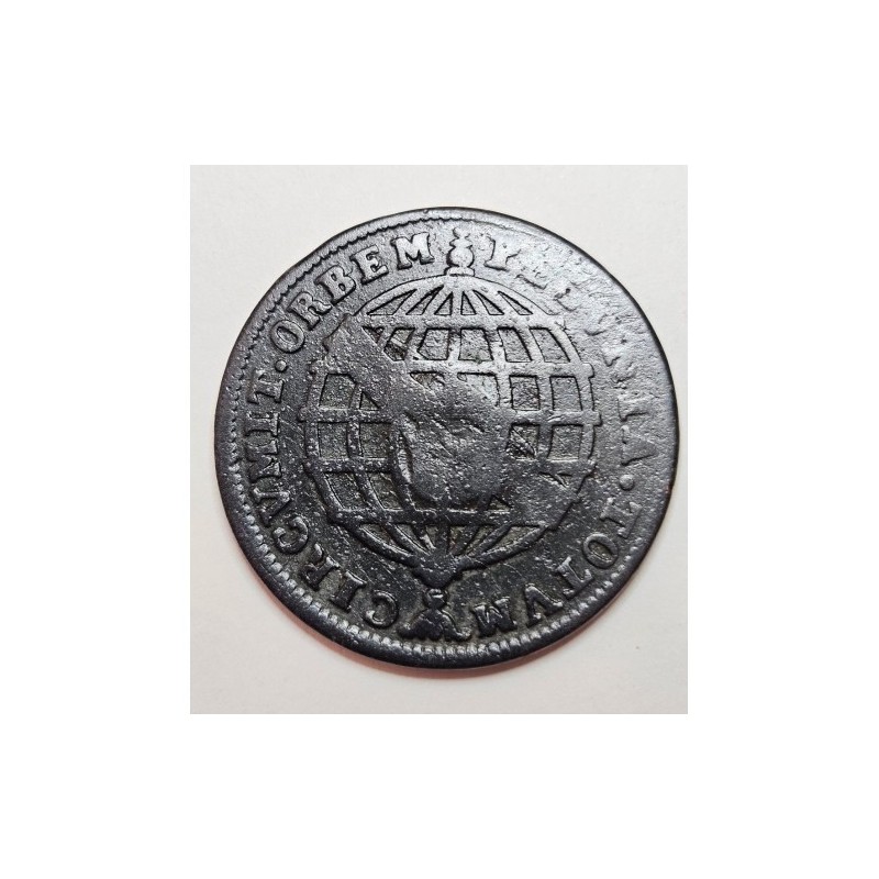 Moeda Brasil cobre XL reis 1757 Carimbo de escudete Guineae C175