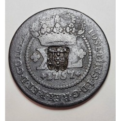 Moeda Brasil cobre XL reis 1757 Carimbo de escudete Guineae C175