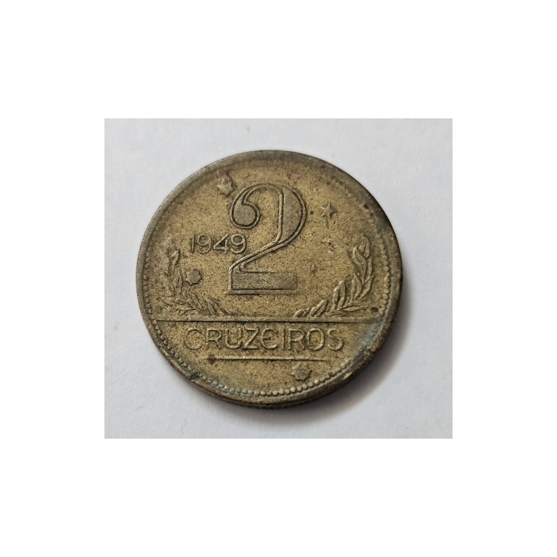 Moeda do Brasil 2 cruzeiros 1949 mapa duplo