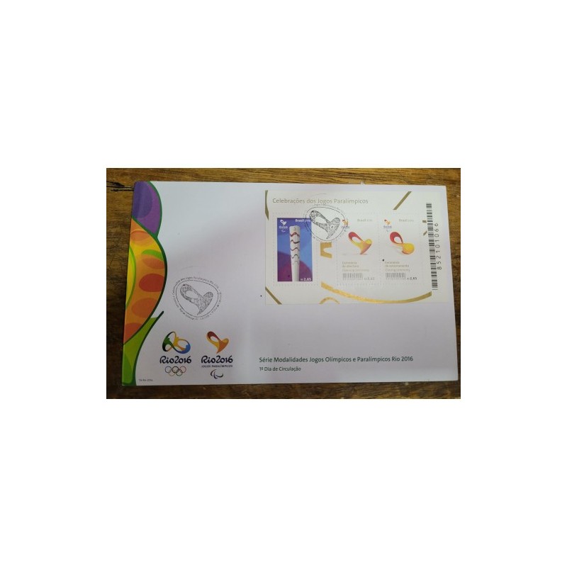 Envelope Primeiro dia de circulação Bloco Tocha olimpica Jogos olimpicos do Rio 2016