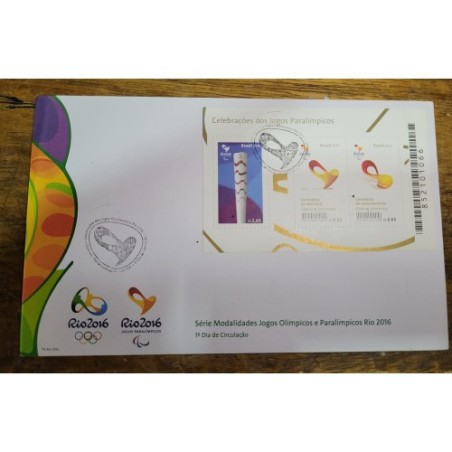Envelope Primeiro dia de circulação Bloco Tocha olimpica Jogos olimpicos do Rio 2016