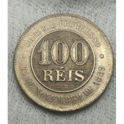 Moeda Brasil 100 reis 1889 republica Soberba cunho rachado