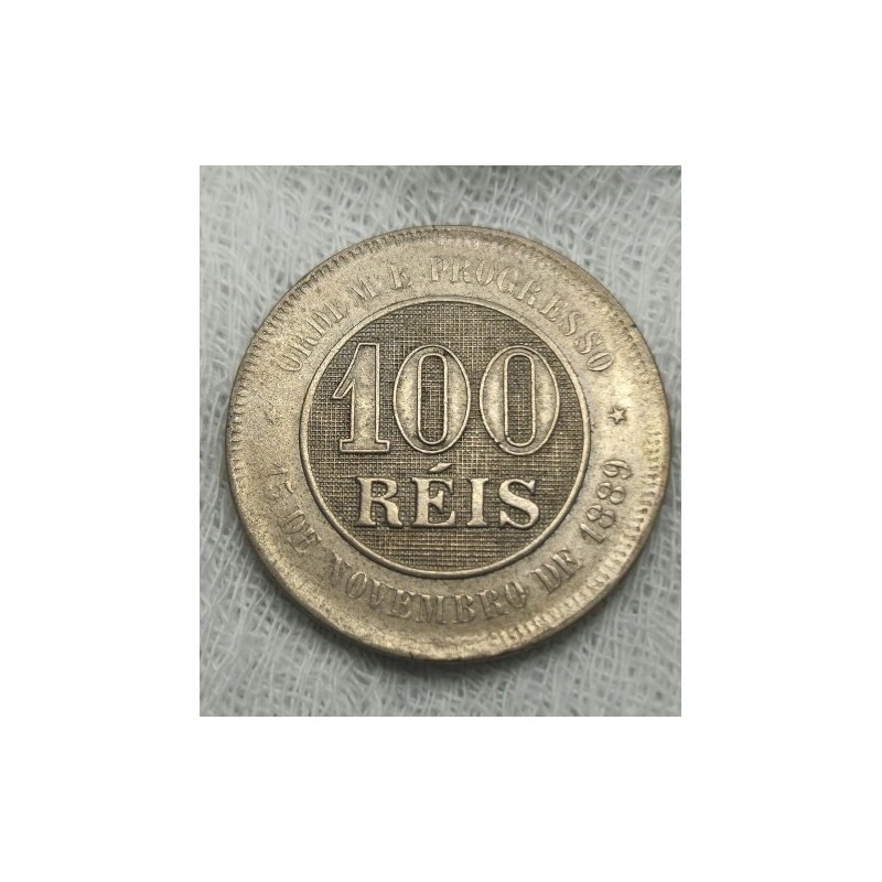 Moeda Brasil 100 reis 1889 republica Soberba cunho rachado