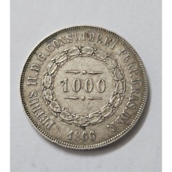 Moeda Brasil 1000 réis 1866 Mbc imperio prata