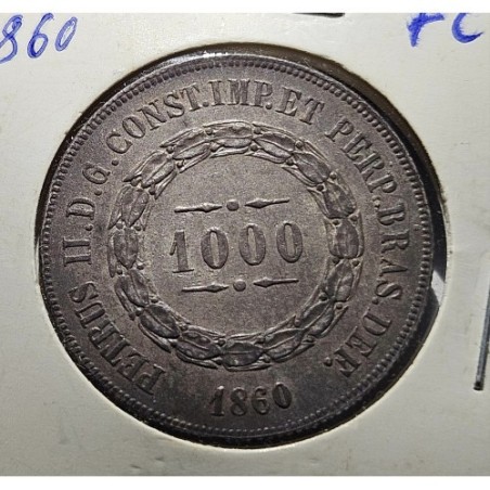 Moeda Brasil 1000 reis 1860 prata imperio Soberba-FC