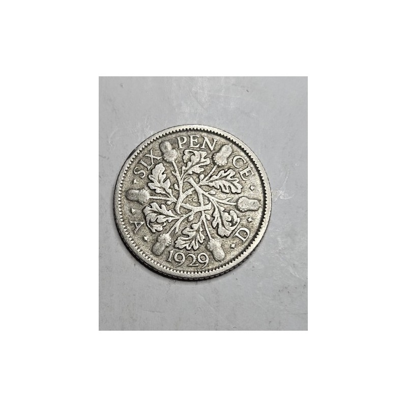 Moeda da Inglaterra 6 pence 1929 prata