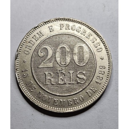 Moeda Brasil Republica 200 réis 1899 Flor de cunho