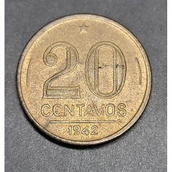 Moeda Brasil 20 centavos 1942 níquel rosa FC