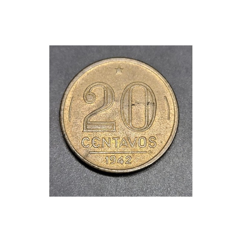 Moeda Brasil 20 centavos 1942 níquel rosa FC
