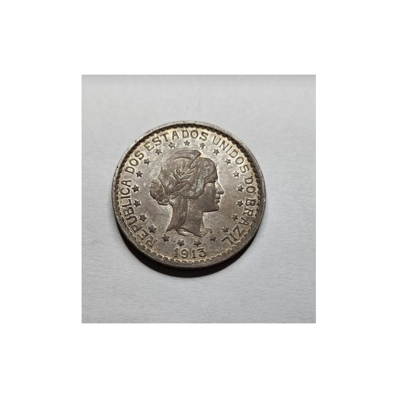 Moeda Brasil 500 réis 1913 flor de cunho prata