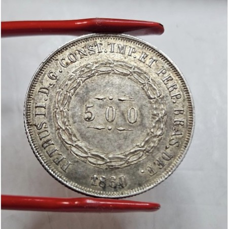 Moeda Brasil 500 reis 1860 Flor de Cunho linda patina