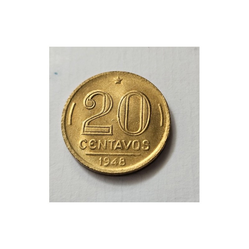 Moeda Brasil 20 centavos 1948 SFC Rui Barbosa