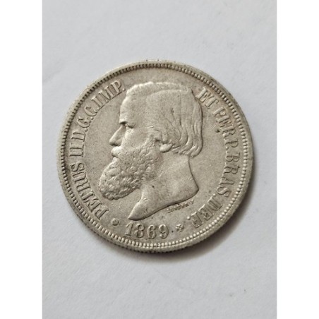 Moeda Brasil Império 1000 reis 1869 Mbc+ prata Terceiro Sistema